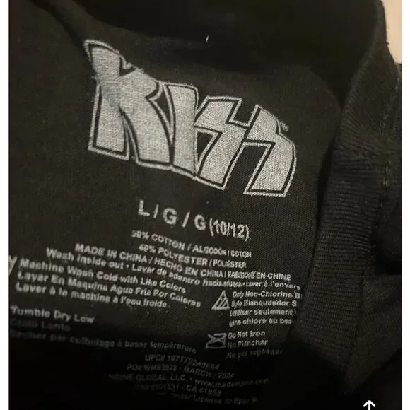 NWT KISS t shirt boys Sz large 10/12 1521 - Picture 3 of 3